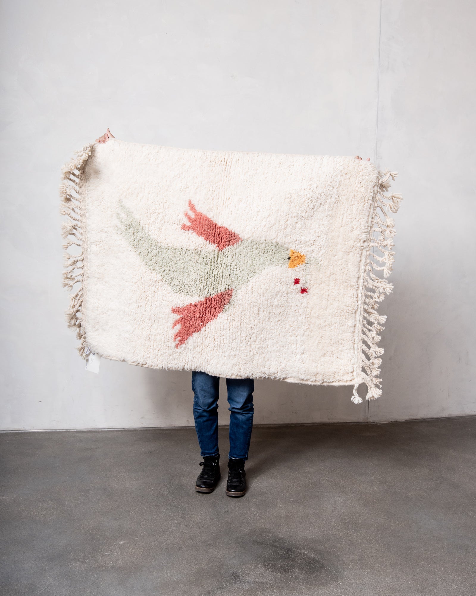 Modern, designer, handcrafted Berber rug from Morocco. Beniourain carpet with beautiful colours and patterns and fluffy wool texture.